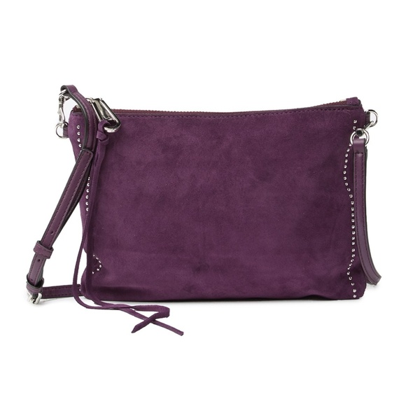 NWT $148 Rebecca Minkoff Jon Suede Leather Purple Silver Studded Crossbody Bag! - Picture 1 of 10